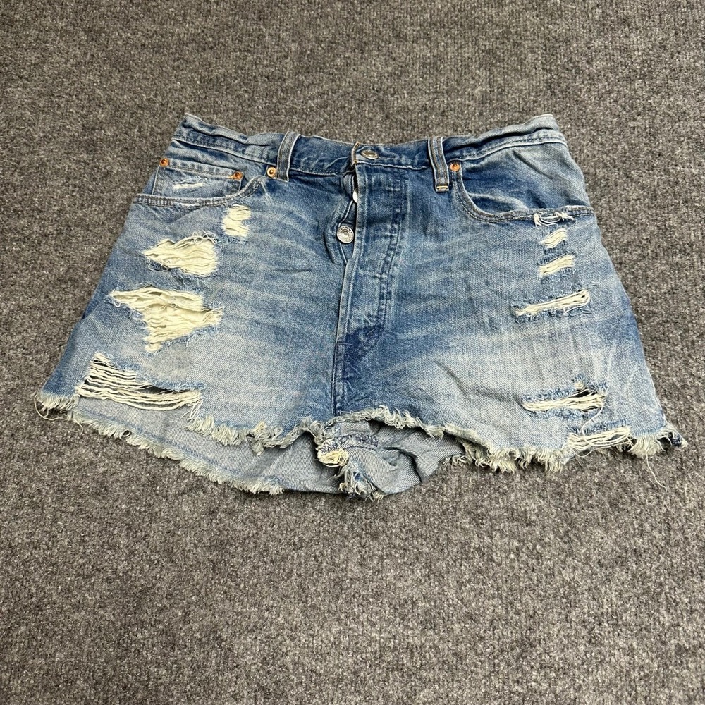 Abercrombie & Fitch Shorts Womens 30 Blue Distressed Denim Cut Off Button Fly